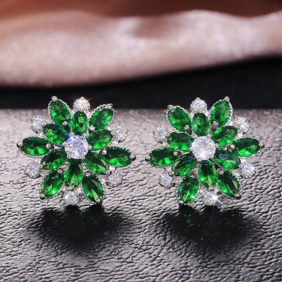 💥 Colorful Flower CZ Full Filled Romantic Stud Earrings For Women, HA4173 - Picture 1 of 1